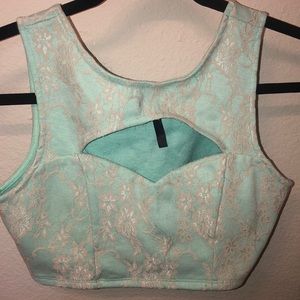 Baby blue with lace overlay crop top